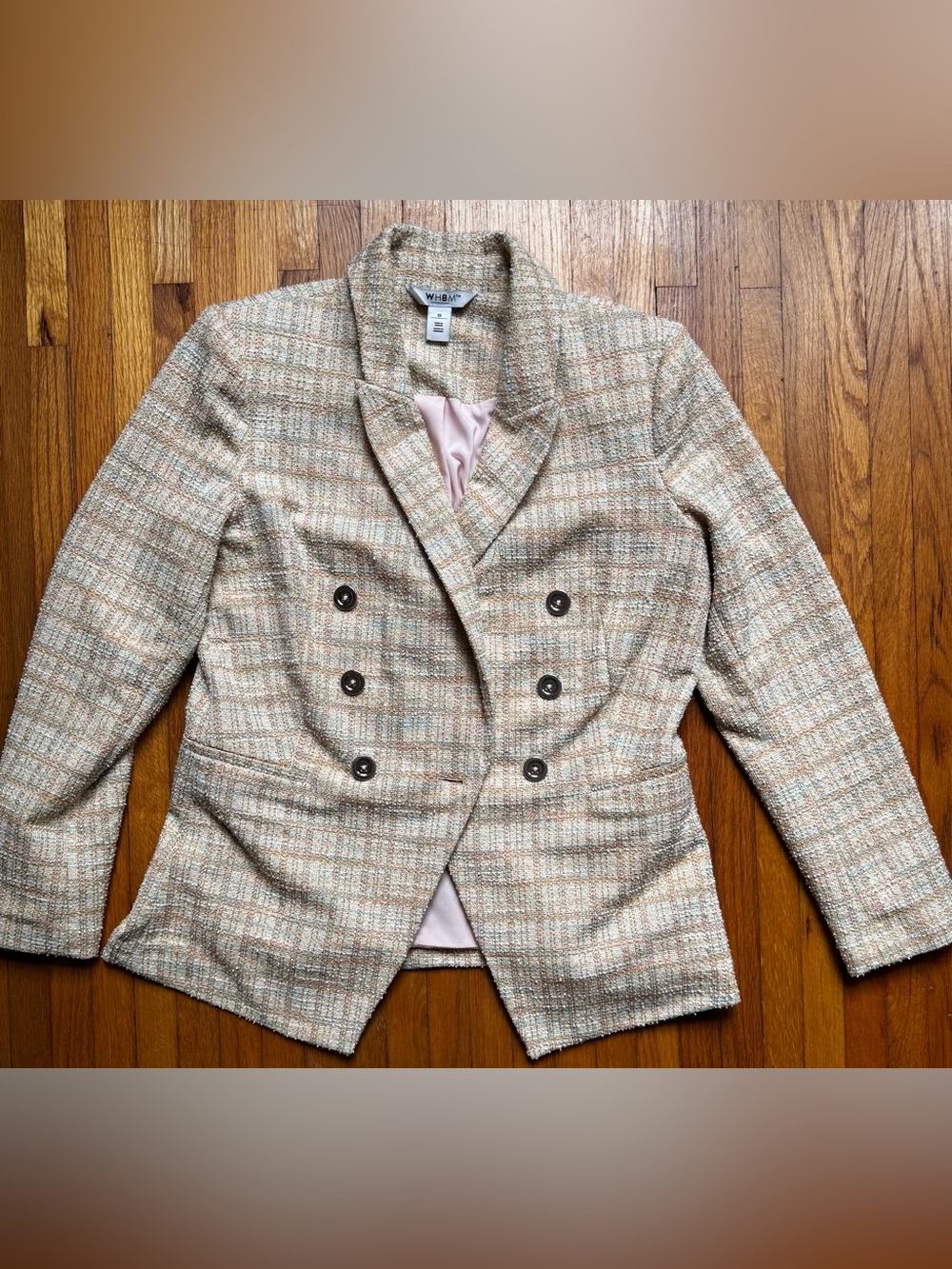 White House Black Market Women's Beige Tweed Double-Breasted Blazer